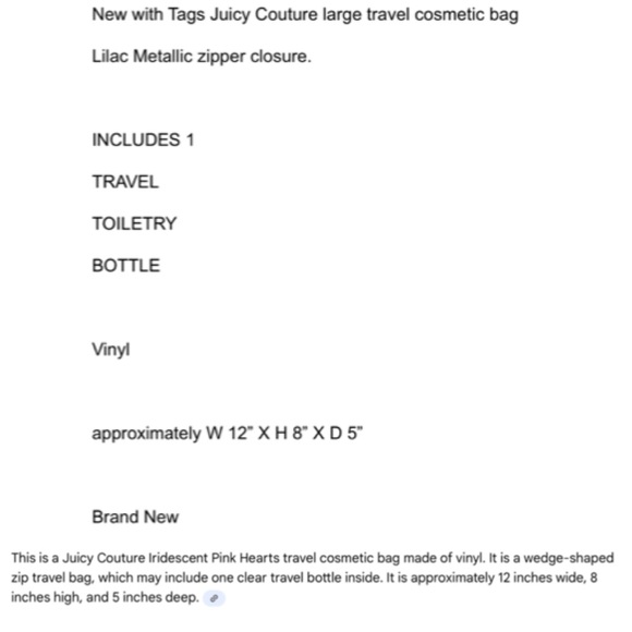 Juicy Couture Iridescent Pink Cosmetic Bag••12 x 8 x 5 - Picture 4 of 4